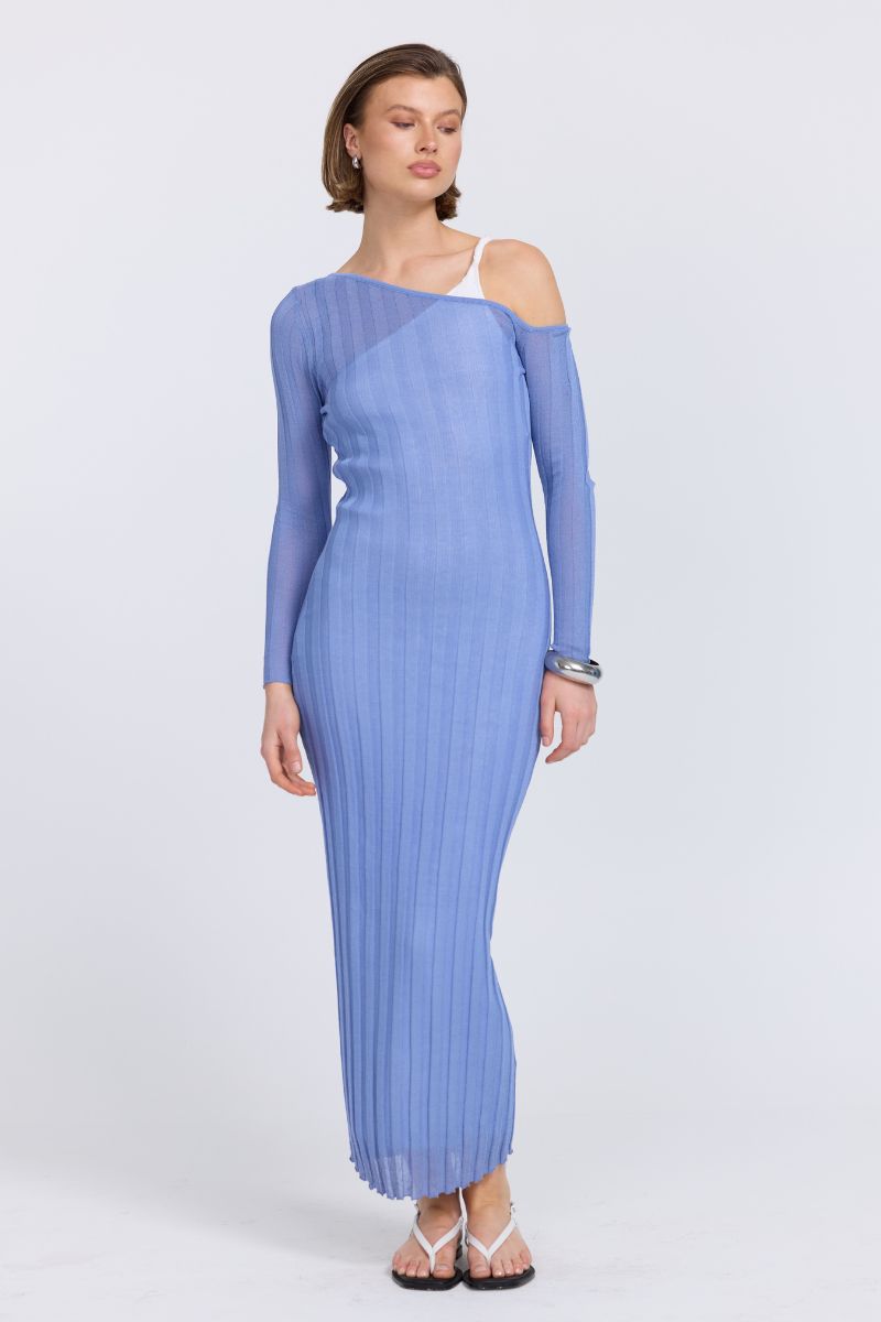 SOVERE DUALITY KNIT DRESS PACIFIC BLUE OFF WHITE, 10 / PACIFIC BLUE/OFF White
