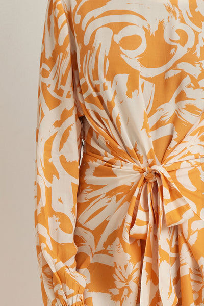 ZERAFIMA ELLA ABSTRACT DRESS DRESSES AUSTRALIAN DESIGNER YELLOW MAXI LONG sleeve 