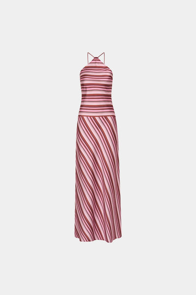 HALTER MAXI DRESS MAGENTA STRIPE