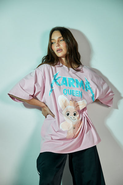 SABBI KARMA QUEEN TEE PINK ACID WASH