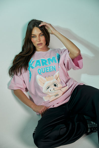 SABBI KARMA QUEEN TEE PINK ACID WASH