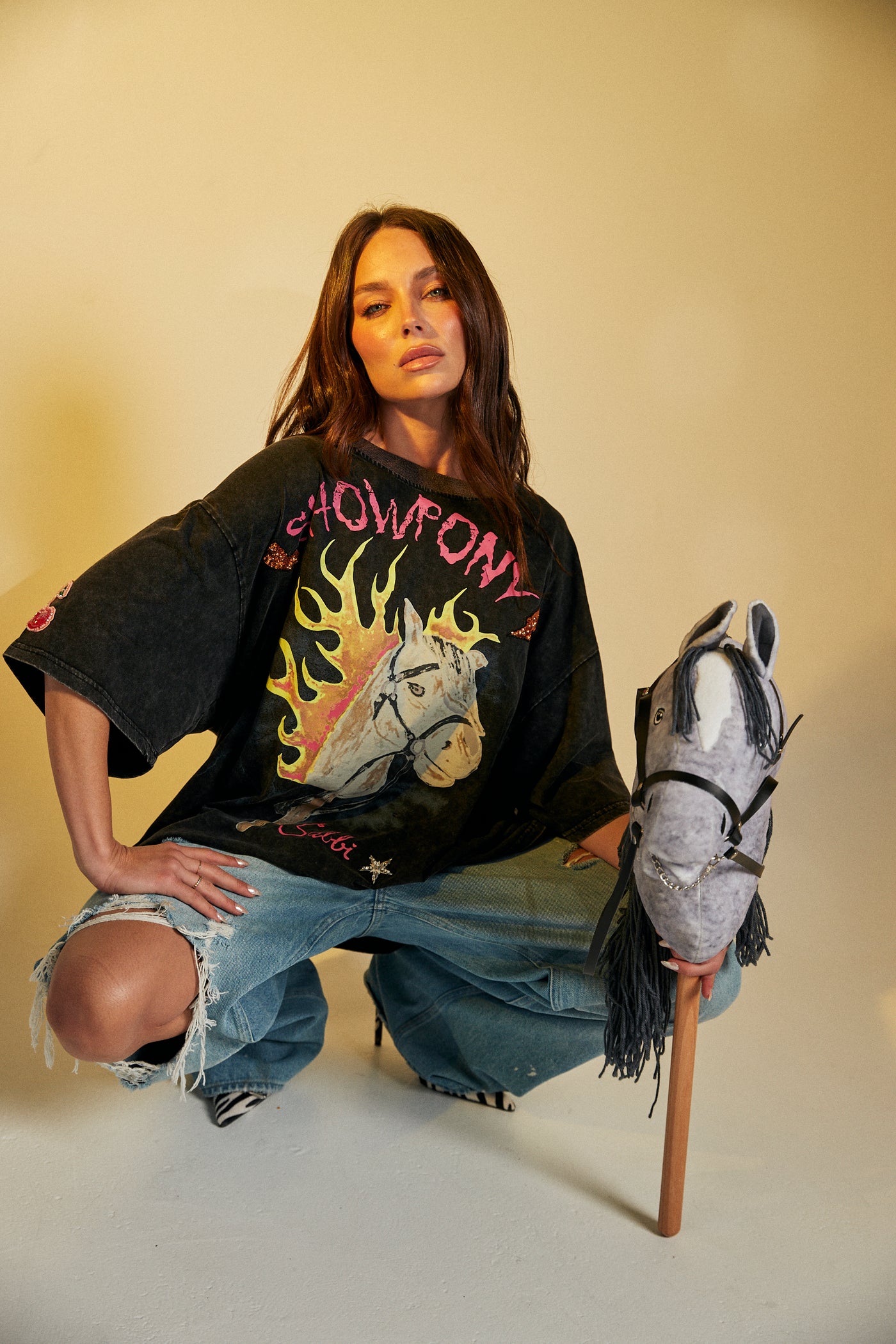 SABBI SHOW PONY TEE BLACK ACID WASH