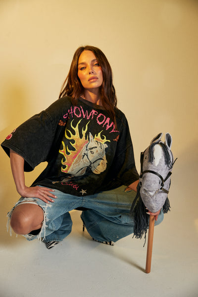 SABBI SHOW PONY TEE BLACK ACID WASH