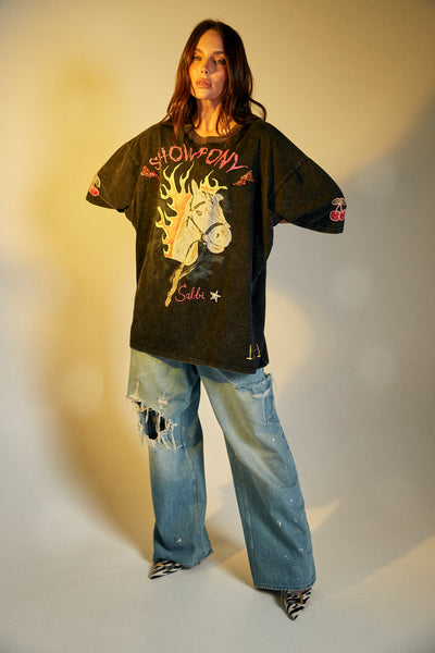 SABBI SHOW PONY TEE BLACK ACID WASH