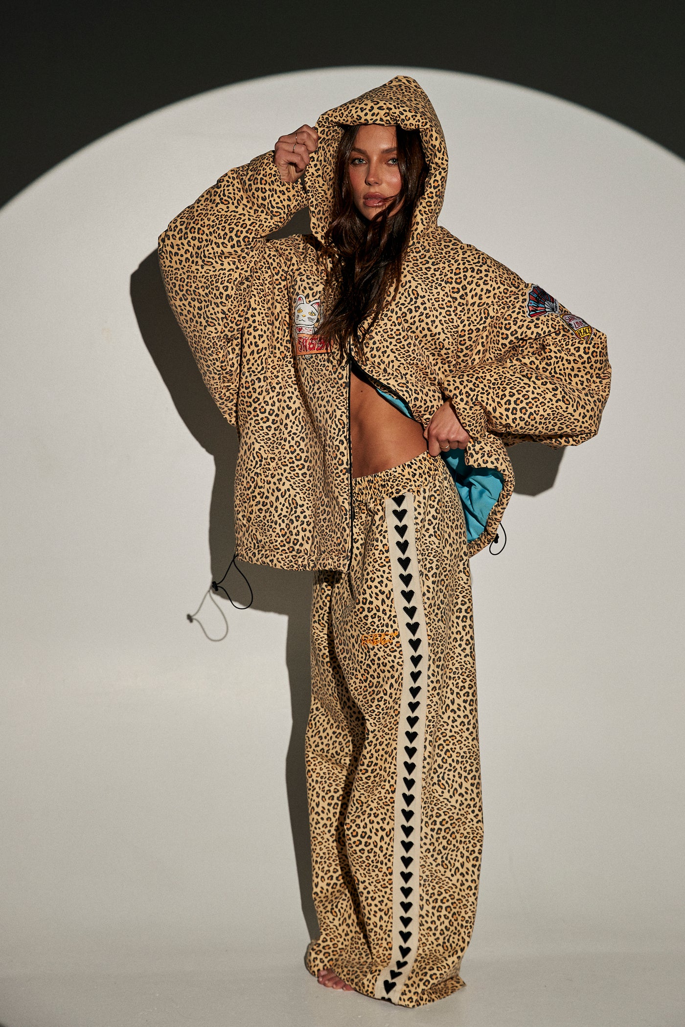 SABBI CANVAS HEARTS  DRILL PANTS LEOPARD