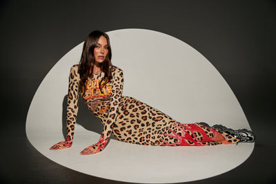 SABBI PANTERA LONG SLEEVE LEOPARD FLAMES MESH LONG SLEEVE DRESS | BABY LEMONADE STORE