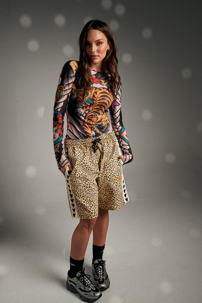 SABBI HEART BREAKER  DRILL JORTS LEOPARD