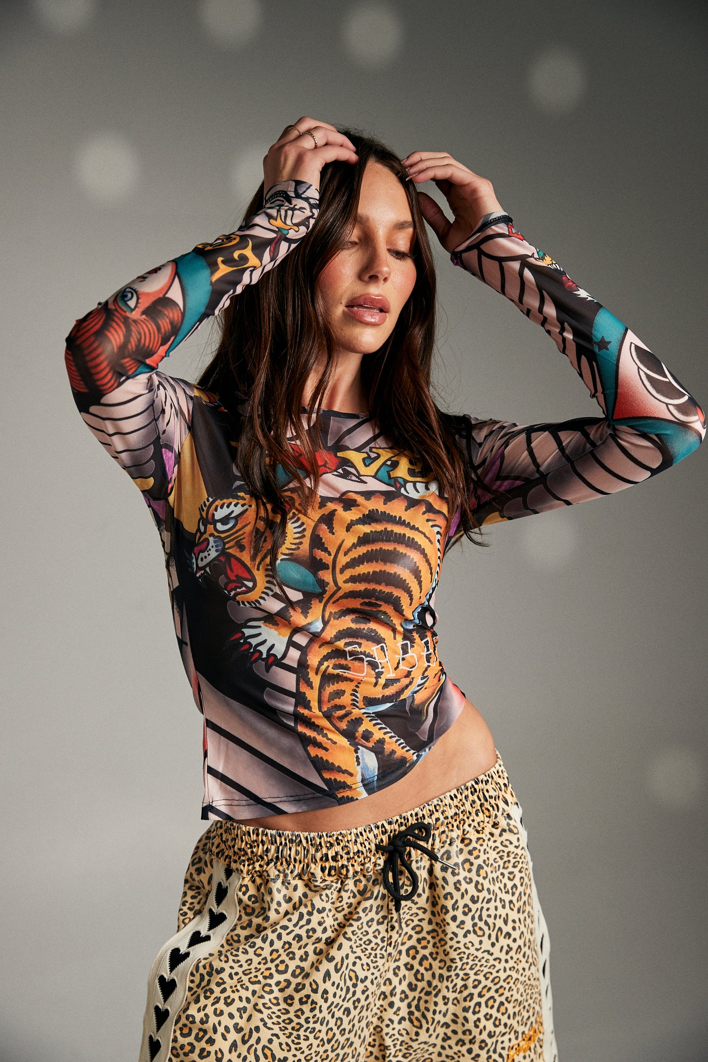 SABBI TATTOO MESH LONG SLEEVE TOP