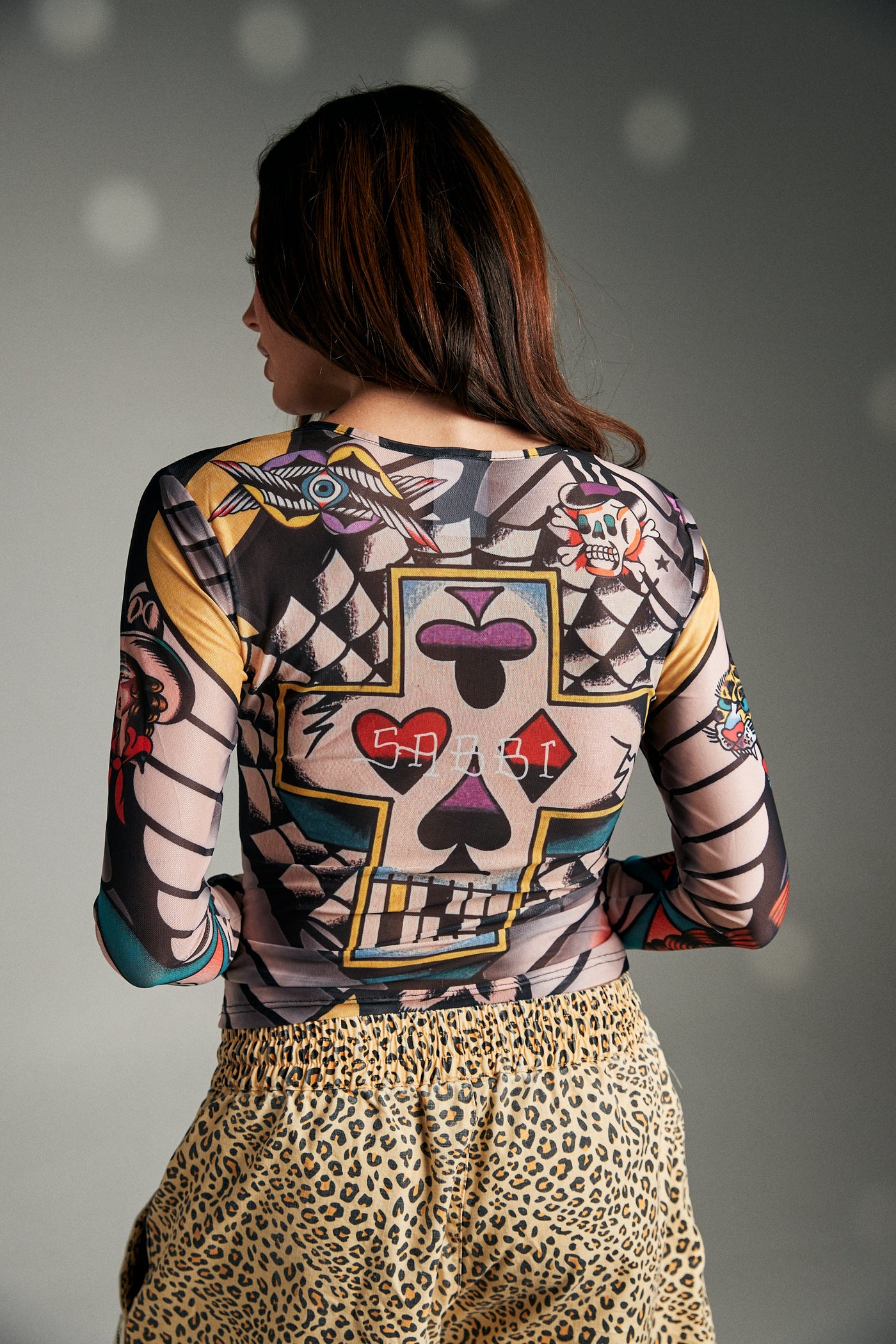 SABBI TATTOO MESH LONG SLEEVE TOP