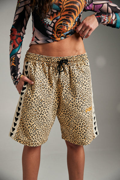 SABBI HEART BREAKER  DRILL JORTS LEOPARD