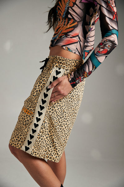 SABBI HEART BREAKER  DRILL JORTS LEOPARD
