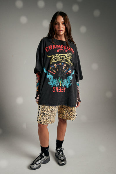 SABBI THE CHAMPAGNE TATTOO TEE BLACK