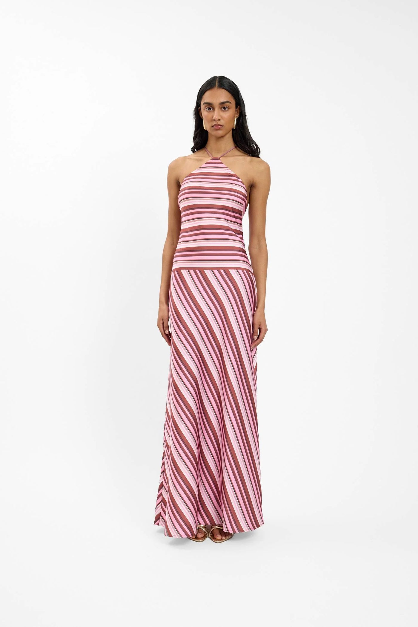 HALTER MAXI DRESS MAGENTA STRIPE