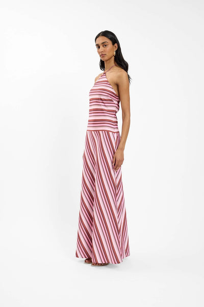 HALTER MAXI DRESS MAGENTA STRIPE