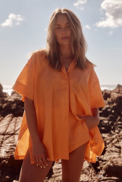 SABBI PATRON LINEN SHIRT TANGERINE
