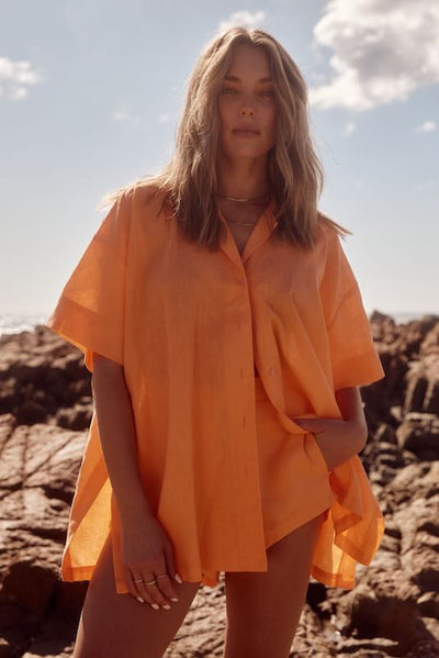 SABBI 1800 linen pull on shorts Tangerine