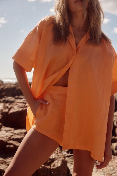 SABBI 1800 linen pull on shorts Tangerine