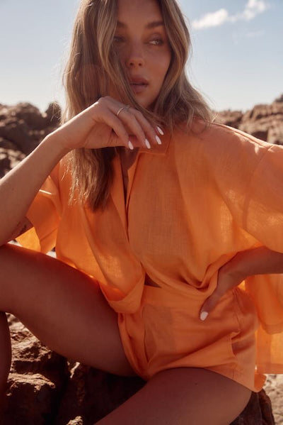 SABBI PATRON LINEN SHIRT TANGERINE
