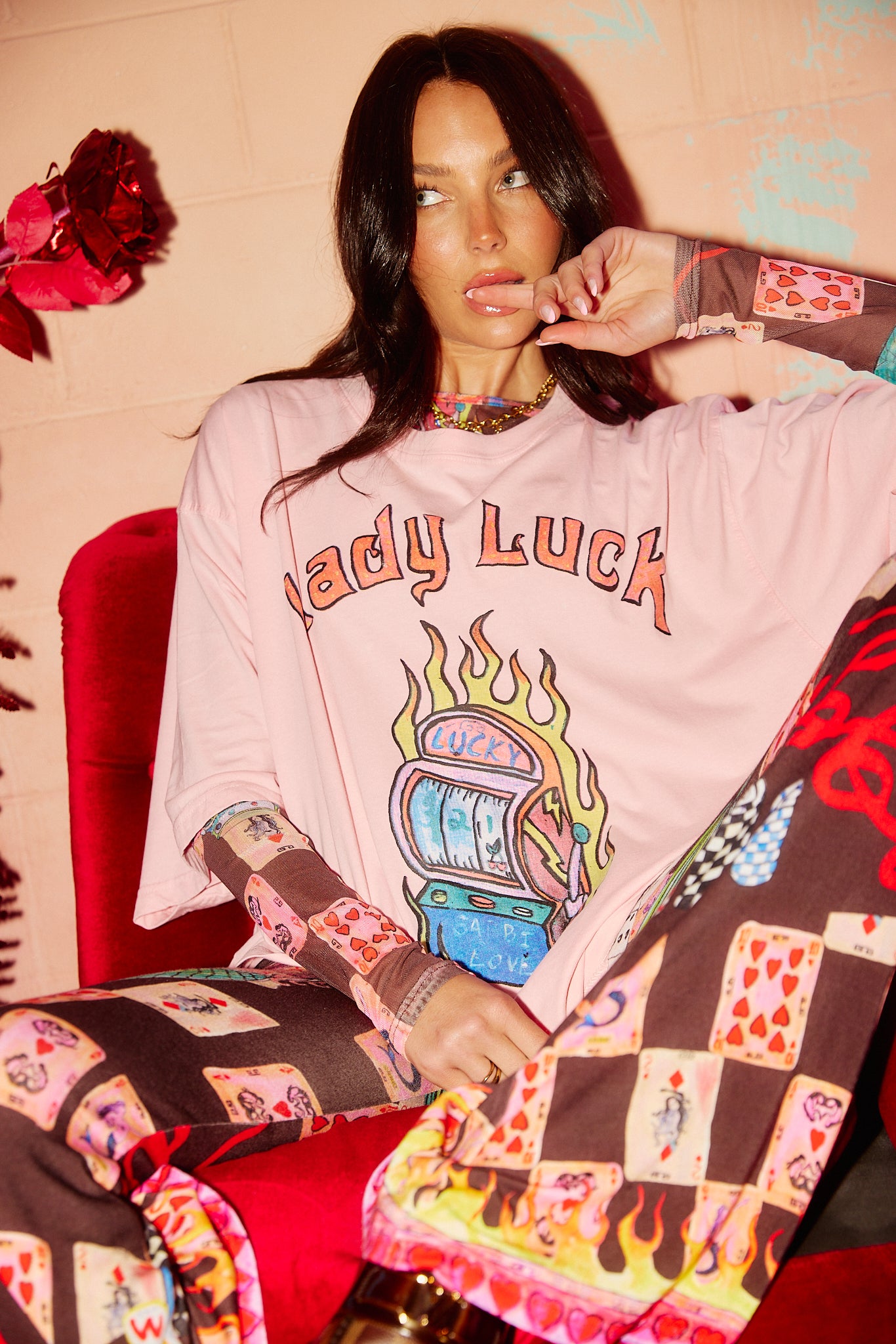 SABBI LADY LUCK OVERSIZED TEE PINK