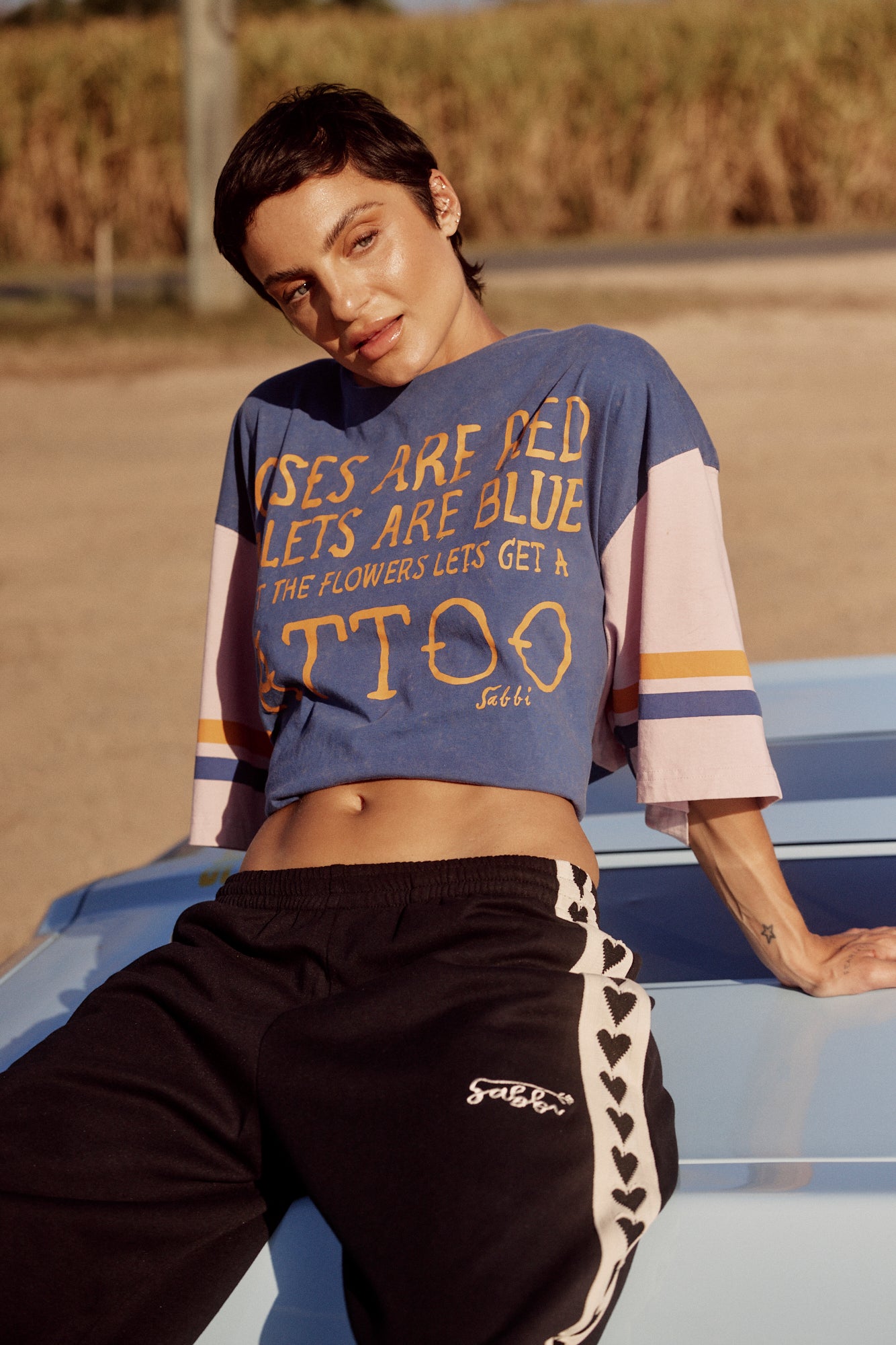 Sabbi THE ROSES AND TATTOO OVERSIZED TEE BLUE BABY LEMONADE STORE