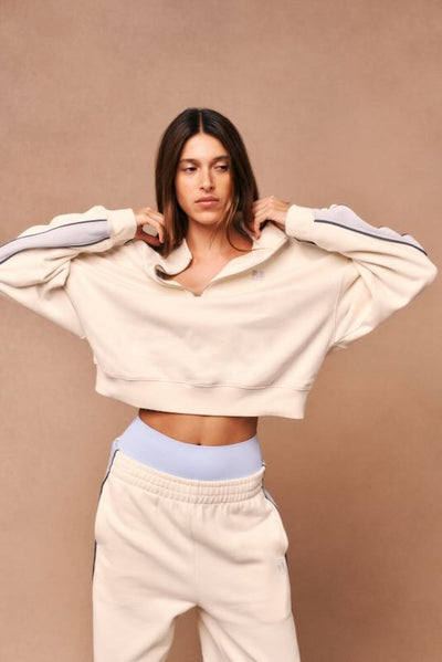 PE NATION BOUNDLESS ZIP NECK SWEATSHIRT WHISPER WHITE
