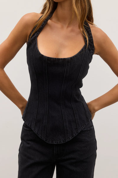 BAYSE SABINE DENIM CORSET BACK STAGE BLACK | BABY LEMONADE STORE