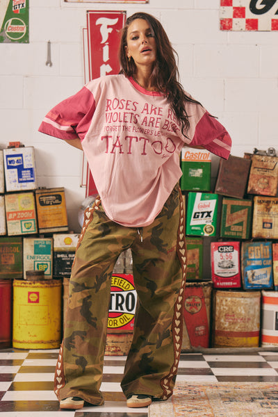 SABBI OVERSIZED ROSES AND TATTOOS TEE PINK | BABY LEMONADE STORE
