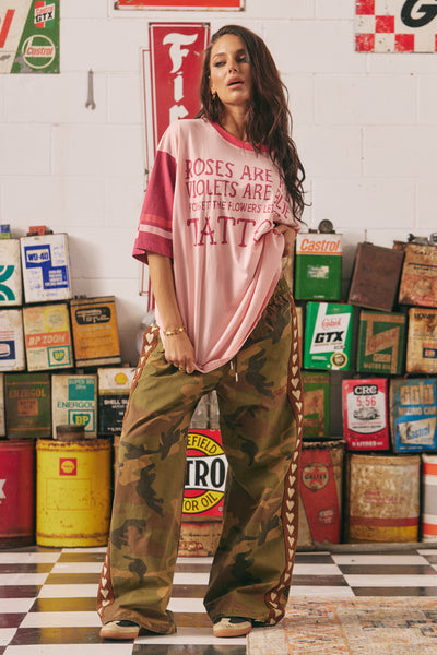 SABBI OVERSIZED ROSES AND TATTOOS TEE PINK | BABY LEMONADE STORE