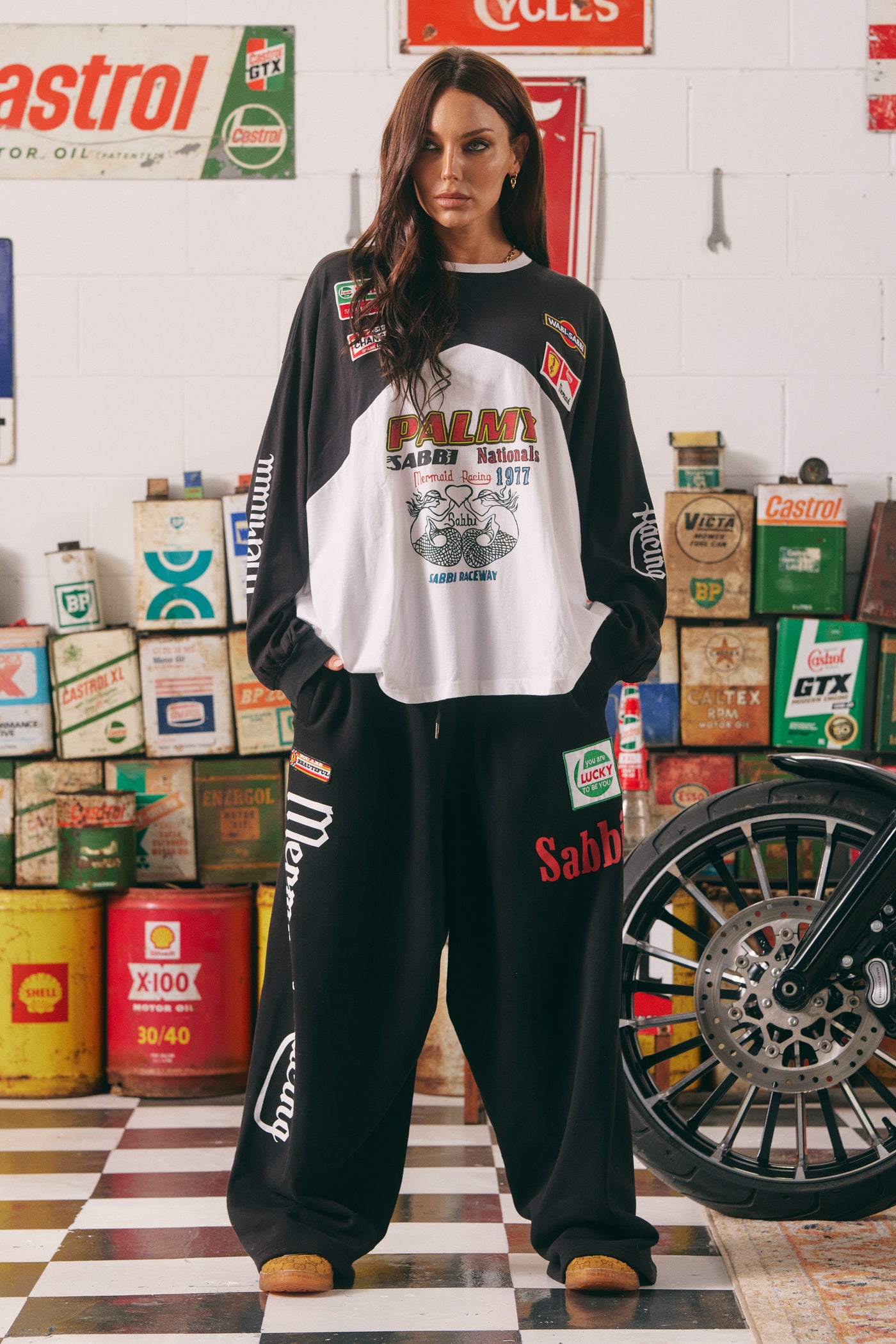 SABBI MERMAID RACING TRACK PANTS BLACK