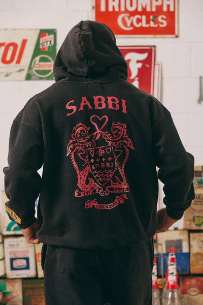 SABBI BE KIND HOODIE ACID WASH BLACK