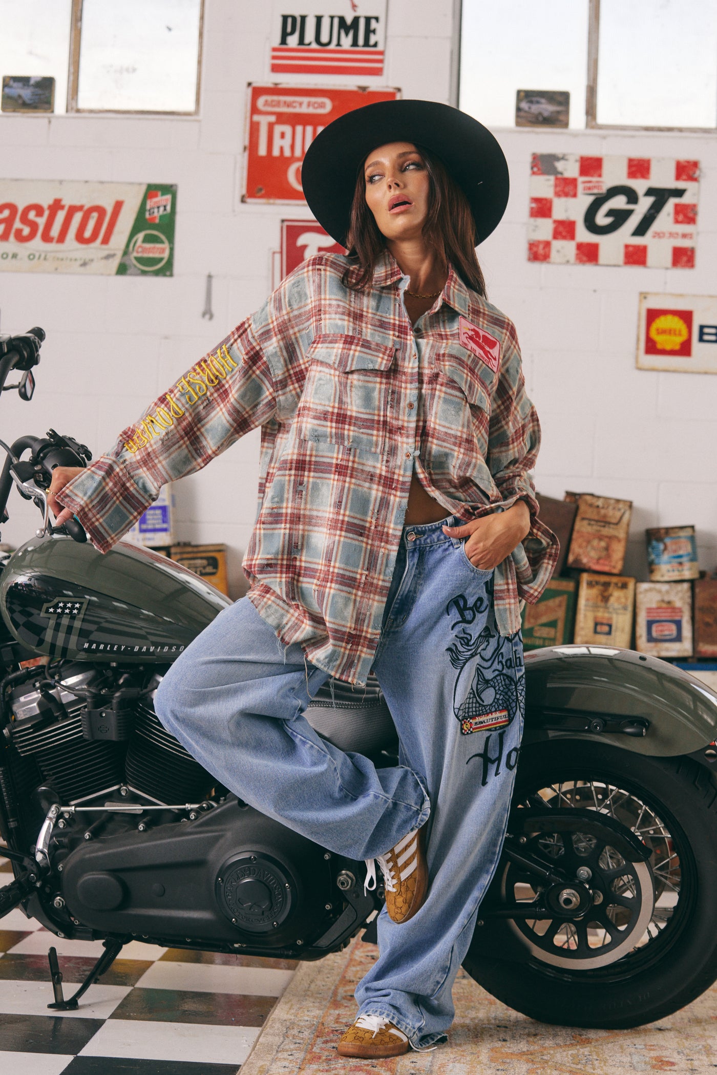 Sabbi The Horsepower Distressed Flannel Shirt Burgundy| BABY LEMONADE STORE