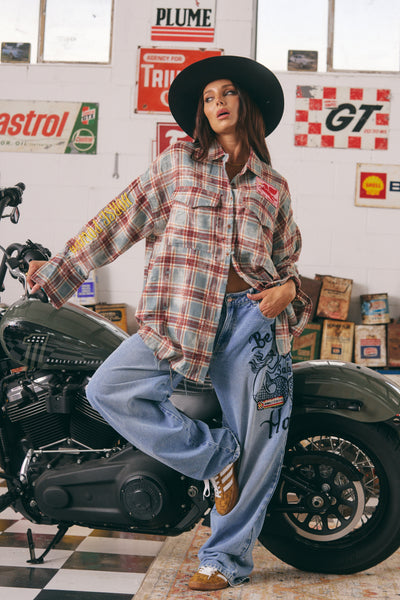 Sabbi The Horsepower Distressed Flannel Shirt Burgundy| BABY LEMONADE STORE