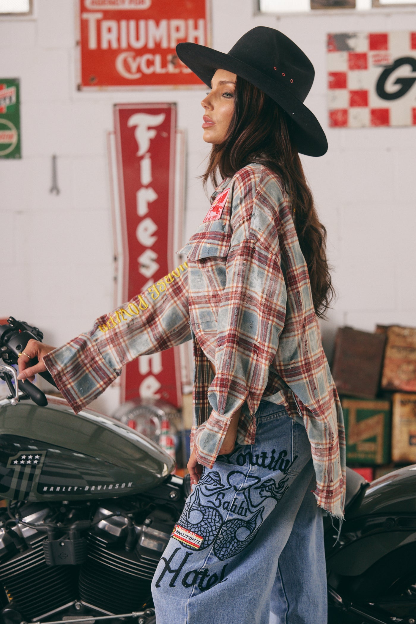 Sabbi The Horsepower Distressed Flannel Shirt Burgundy| BABY LEMONADE STORE