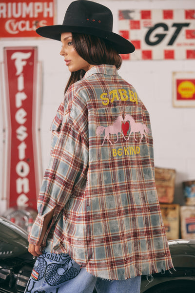 Sabbi The Horsepower Distressed Flannel Shirt Burgundy| BABY LEMONADE STORE