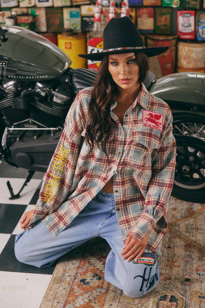 Sabbi The Horsepower Distressed Flannel Shirt Burgundy| BABY LEMONADE STORE