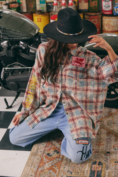 Sabbi The Horsepower Distressed Flannel Shirt Burgundy| BABY LEMONADE STORE