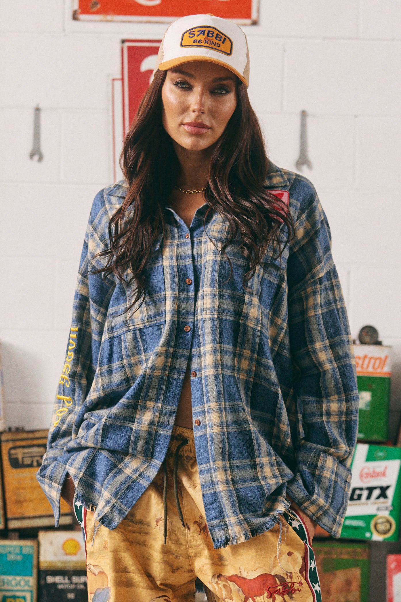 Sabbi The Horsepower Distressed Flannel Shirt Blue| BABY LEMONADE STORE