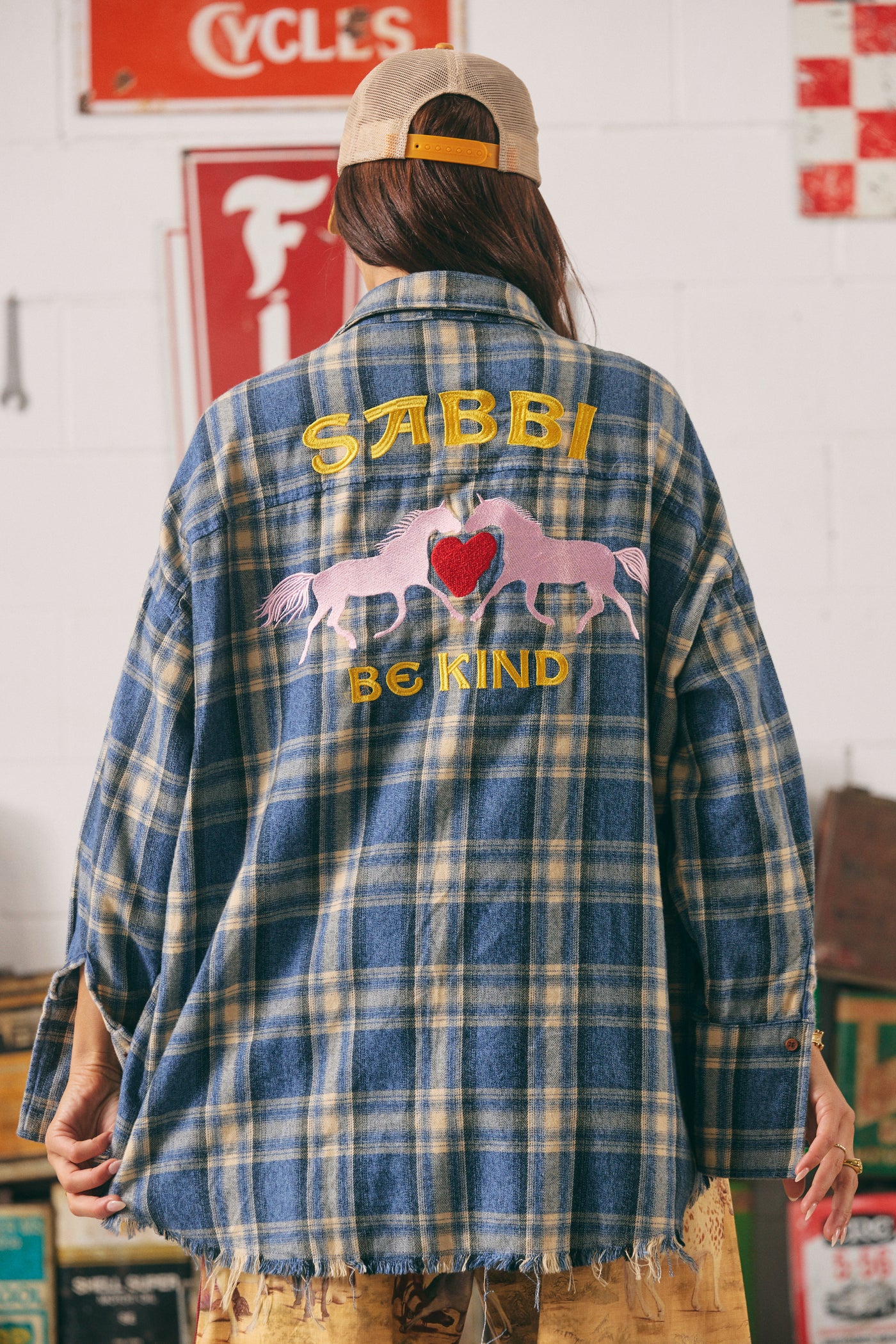 Sabbi The Horsepower Distressed Flannel Shirt Blue| BABY LEMONADE STORE