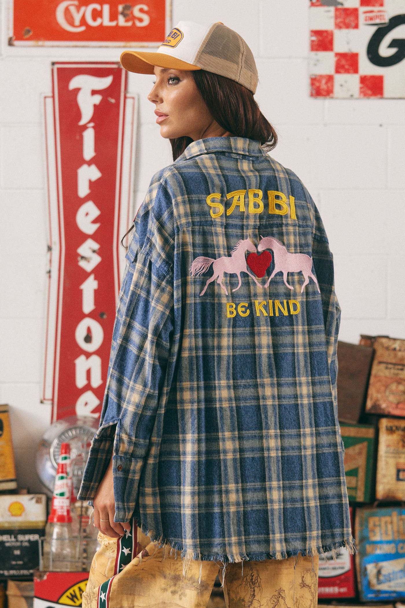 Sabbi The Horsepower Distressed Flannel Shirt Blue| BABY LEMONADE STORE