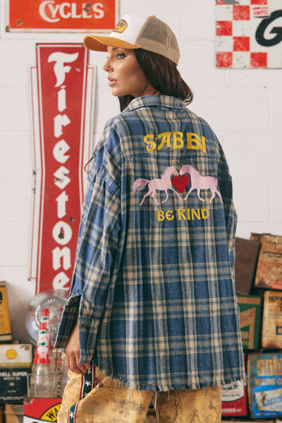 Sabbi The Horsepower Distressed Flannel Shirt Blue| BABY LEMONADE STORE