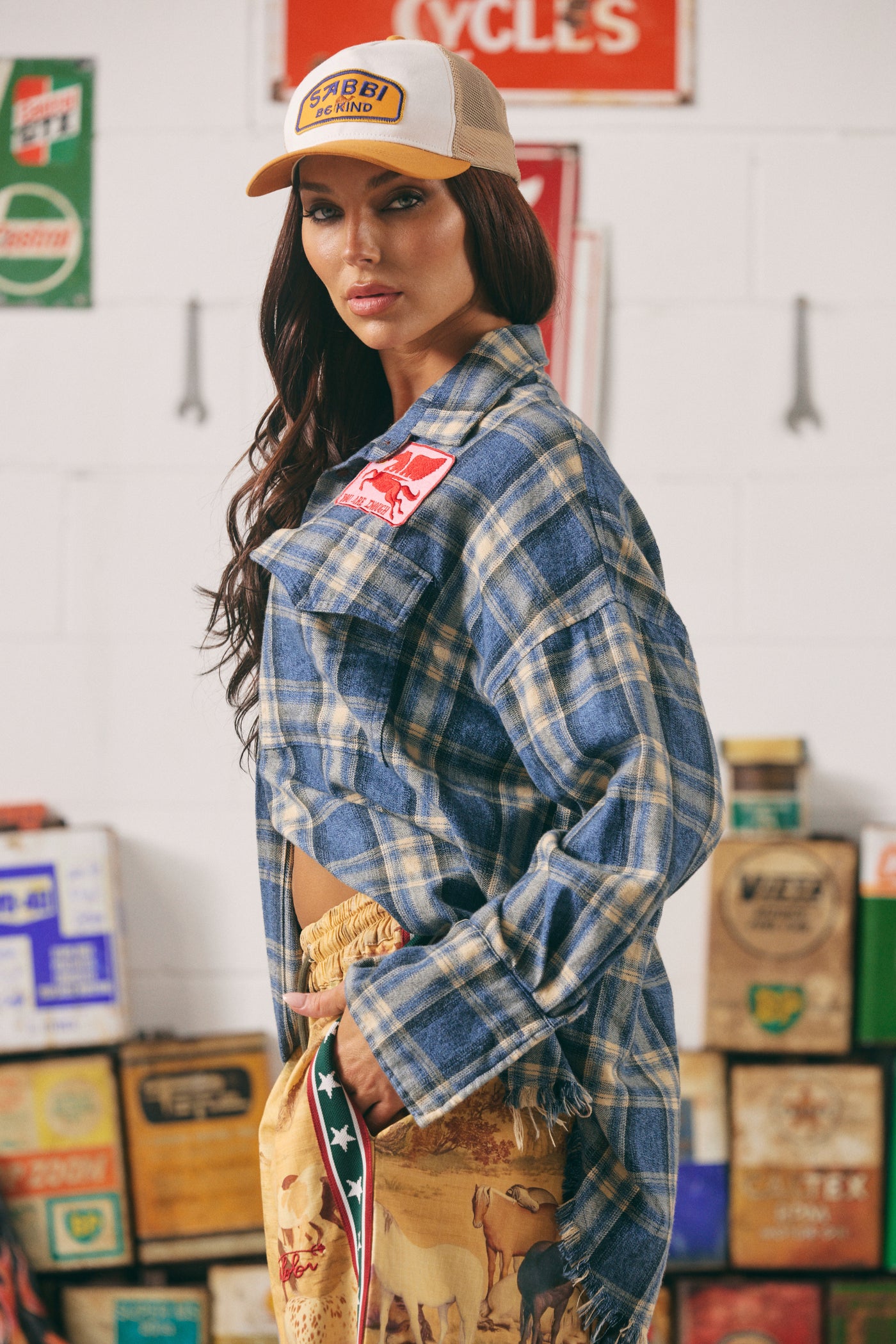 Sabbi The Horsepower Distressed Flannel Shirt Blue| BABY LEMONADE STORE