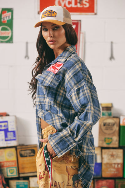 Sabbi The Horsepower Distressed Flannel Shirt Blue| BABY LEMONADE STORE