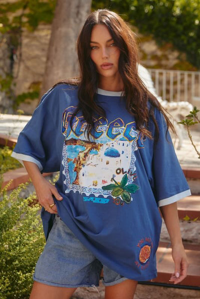 SABBI THE GREECE LOVE NOTES  VERY OVERSIZED  TEE  BLUE