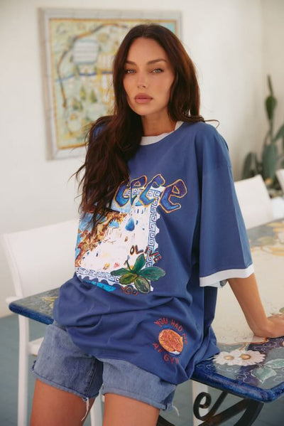 SABBI THE GREECE LOVE NOTES  VERY OVERSIZED  TEE  BLUE