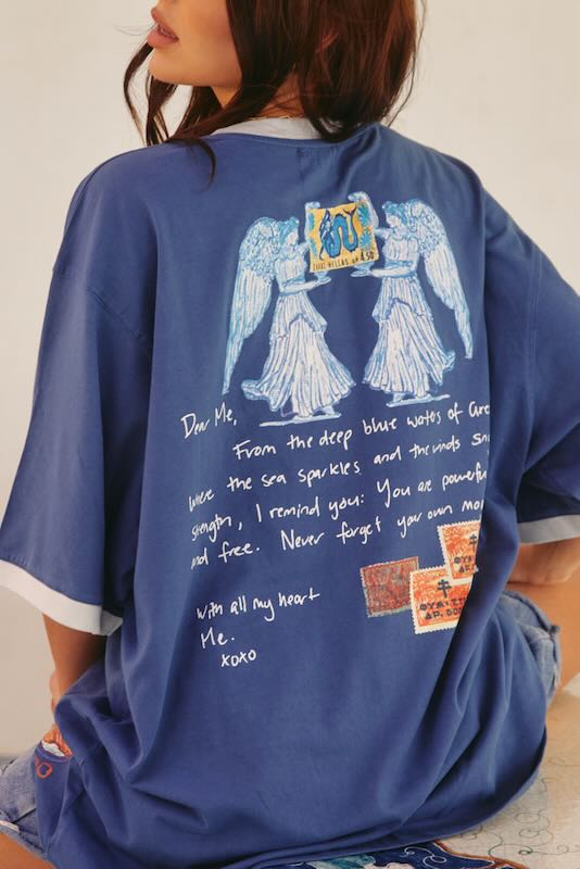 SABBI THE GREECE LOVE NOTES  VERY OVERSIZED  TEE  BLUE