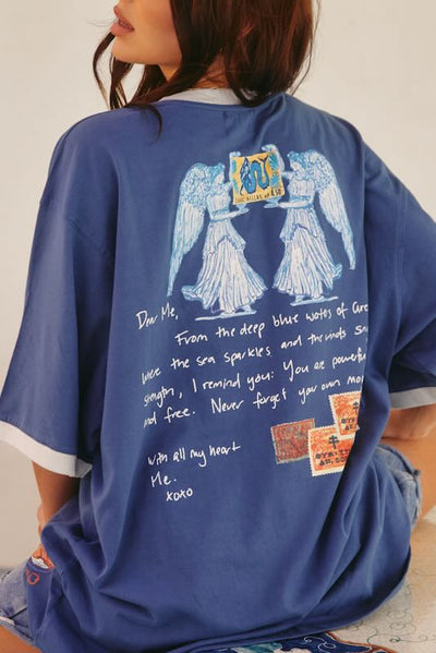 SABBI THE GREECE LOVE NOTES  VERY OVERSIZED  TEE  BLUE