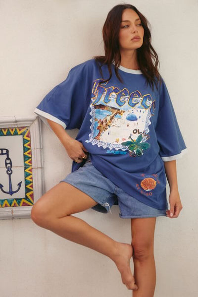 SABBI THE GREECE LOVE NOTES  VERY OVERSIZED  TEE  BLUE