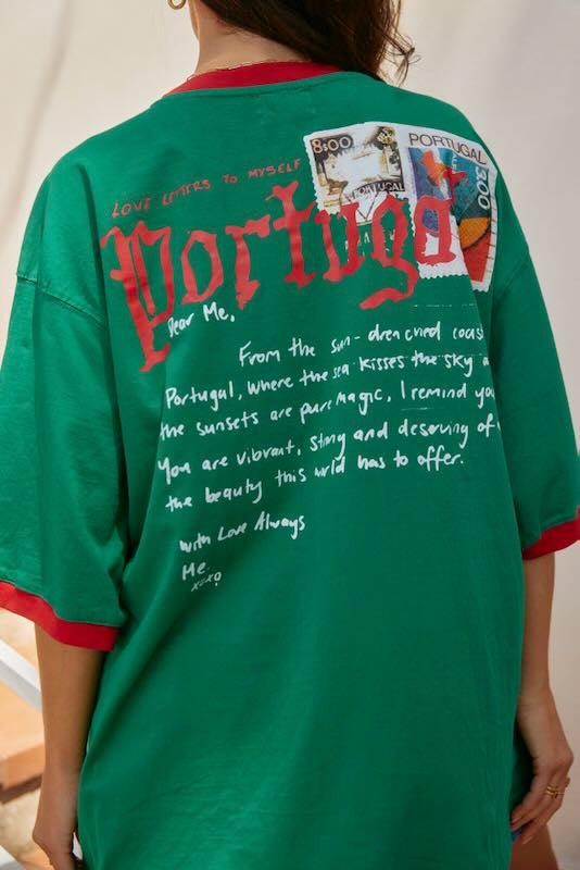 SABBI THE PORTUGAL LOVE NOTES  VERY OVERSIZED  TEE  GREEN