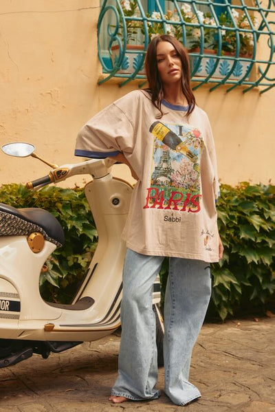 SABBI THE PARIS LOVE NOTES  VERY OVERSIZED  TEE  CREAM