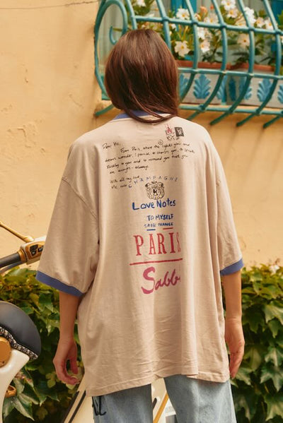 SABBI THE PARIS LOVE NOTES  VERY OVERSIZED  TEE  CREAM